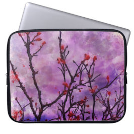 Donkere takken met rode knoppen Waterverf Laptop Sleeve