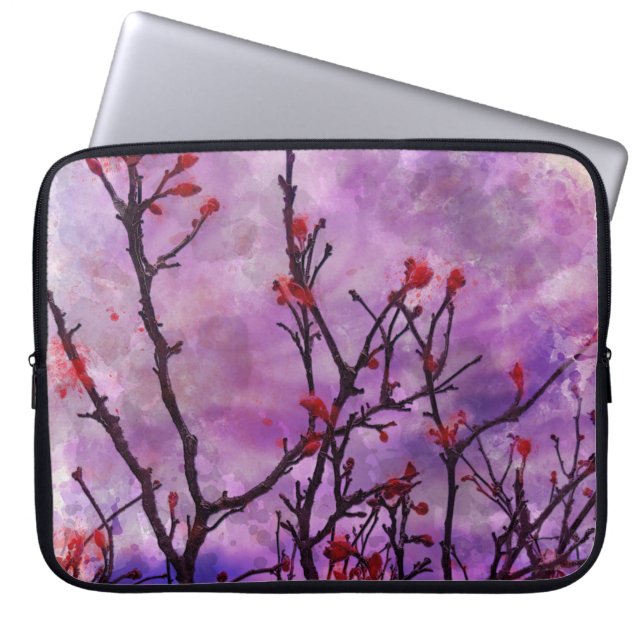 Donkere takken met rode knoppen Waterverf Laptop Sleeve (Voorkant)
