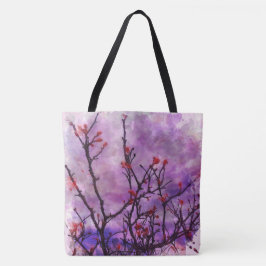 Donkere takken met rode knoppen Waterverf Tote Bag