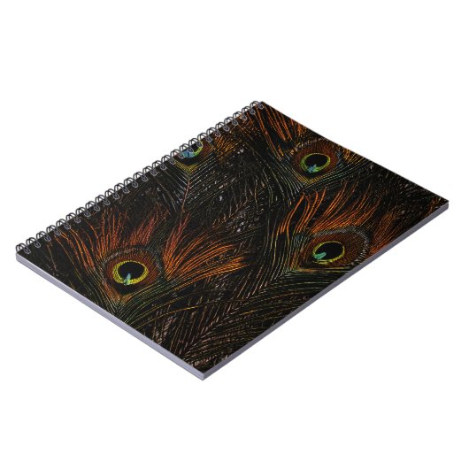 Donkere Tangerine Pauw Veren Notitieboek (Linkerzijde)