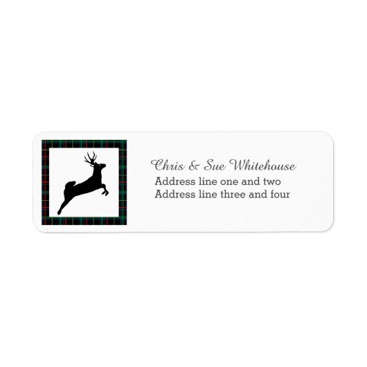 Donkere Tartan en Rendier Kerstmis Etiket (Voorkant)