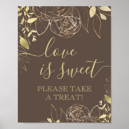 Donkere Taupe en goudkleurige Floral Sweet Favor T Poster