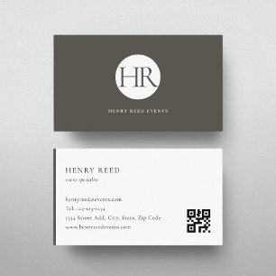 Donkere Taupe Monogram Logo QR-code Visitekaartje