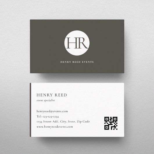 Donkere Taupe Monogram Logo QR-code Visitekaartje