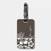 Donkere taupe tropische hibiscus; zomerpalm bagagelabel (Achterkant verticaal)