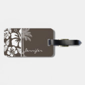 Donkere taupe tropische hibiscus; zomerpalm bagagelabel (Achterkant horizontaal)