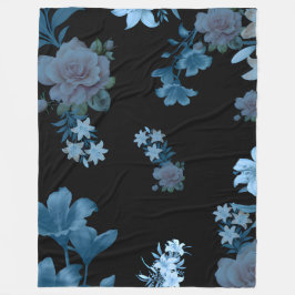 Donkere Teal & Blauwe Roos Bloemmotief Fleece Deke Deken