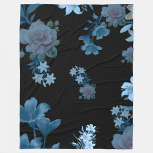 Donkere Teal & Blauwe Roos Bloemmotief Fleece Deke Deken