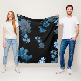 Donkere Teal & Blauwe Roos Bloemmotief Fleece Deke Deken