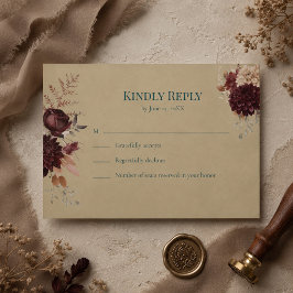 Donkere Teal Bloem Gothic RSVP Kaart