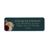 Donkere Teal Bloem Gothic Trouwadreslabel Etiket (Voorkant)