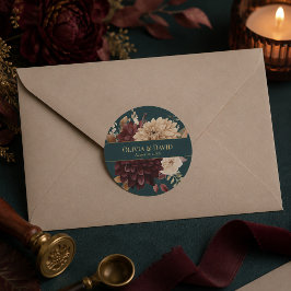 Donkere Teal Bloemrijke Gotische Trouwronde Sticke Ronde Sticker