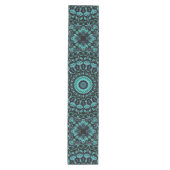 Donkere Teal Bloemrijke Noir Mandala Medium Tafelloper (Voorkant)
