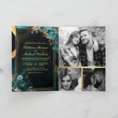 Donkere Teal Gouden Bloem Marmer QR Code Huwelijk (Binnen)
