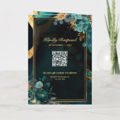 Donkere Teal Gouden Bloem Marmer QR Code Huwelijk (Achterkant)