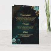 Donkere Teal Gouden Bloemencode Moslim Bruiloft (Achterkant)