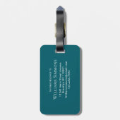 Donkere Teal Gouden Monogram Script Naam Stijlvol Bagagelabel (Achterkant verticaal)