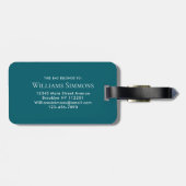 Donkere Teal Gouden Monogram Script Naam Stijlvol Bagagelabel (Achterkant horizontaal)