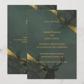 Donkere Teal Gouden Save the Date Kaart (Voorkant / Achterkant)
