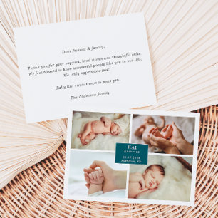 Donkere Teal Klassieke Baby Foto Aankondigingskaar Kaart