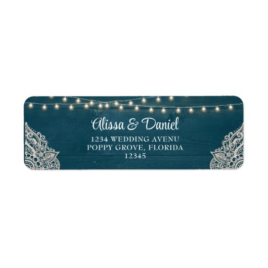 Donkere Teal Landelijke Elegantie Huwelijk Retoura Etiket (Voorkant)