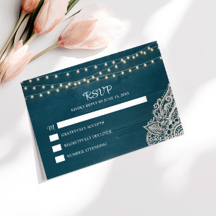 Donkere Teal Landelijke Elegantie RSVP Kaart