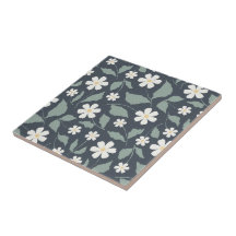 Donkere Teal Madeliefjes Folk Art Gedempte Salie V