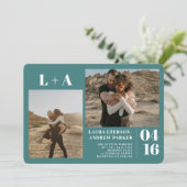 Donkere teal minimalistische initialen 2 foto's br kaart (Staand voorkant)