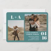 Donkere teal minimalistische initialen 2 foto's br kaart (Voorkant)