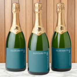 Donkere Teal Moderne Typografie Huwelijk Sparkling Wijnetiket