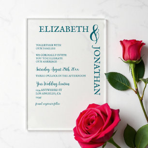Donkere Teal Moderne Typografie Trouwen Acryl Uitnodigingen
