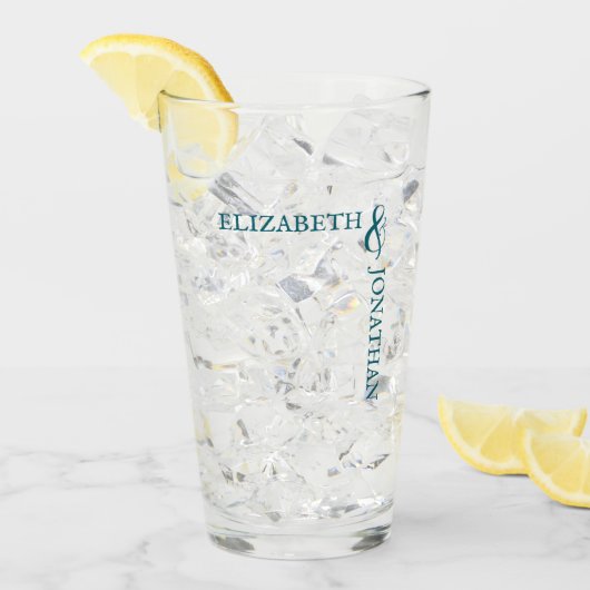 Donkere Teal Moderne Typografie Trouwen Glas (Voorkant ijs)