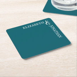 Donkere Teal Moderne Typografie Trouwen Kartonnen Onderzetters