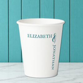 Donkere Teal Moderne Typografie Trouwen Papieren Bekers