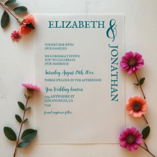 Donkere Teal Moderne Typografie Trouwen Vellum Uitnodigingen