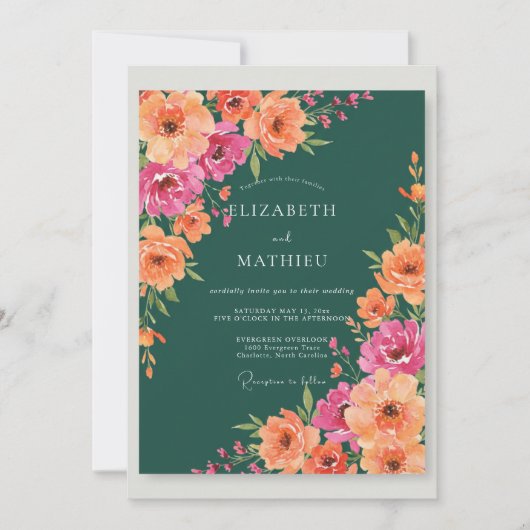 Donkere Teal Ranunculus Eucalyptus Bruiloft Kaart (Voorkant)