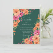 Donkere Teal Ranunculus Eucalyptus Bruiloft Kaart (Staand voorkant)