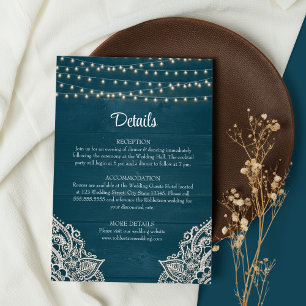 Donkere Teal Rustieke Elegantie Huwelijksdetails K Kaart