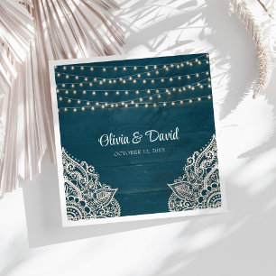 Donkere Teal Rustieke Elegantie Huwelijksservetten Servet