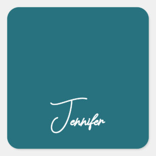 Donkere Teal Trend Moderne Minimalistische Handges Vierkante Sticker