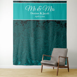 Donkere Teal Turquoise Witte Trouwfoto Achtergrond Wandkleed