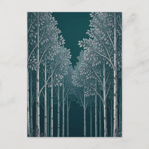 Donkere Teal Witte Berkenbosbomen Briefkaart