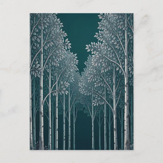 Donkere Teal Witte Berkenbosbomen Briefkaart (Voorkant)