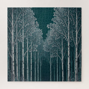 Donkere Teal Witte Berkenbosbomen  Legpuzzel