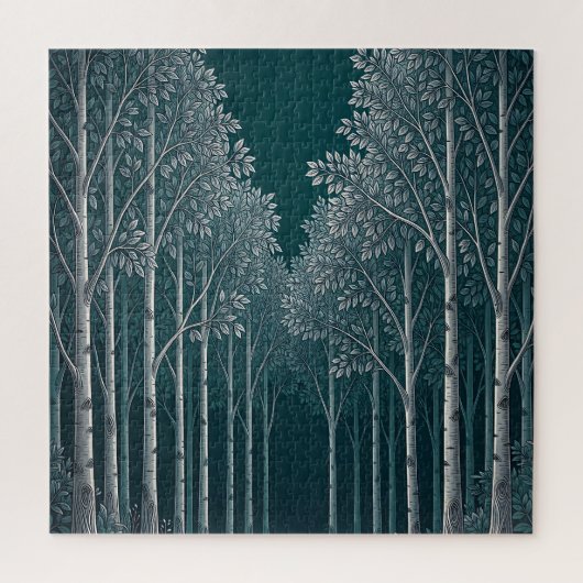 Donkere Teal Witte Berkenbosbomen  Legpuzzel (Verticaal)