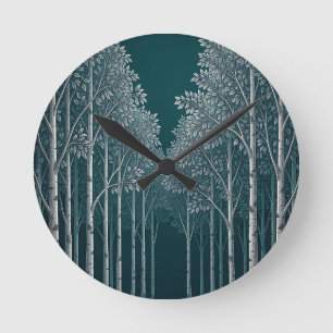 Donkere Teal Witte Berkenbosbomen Ronde Klok