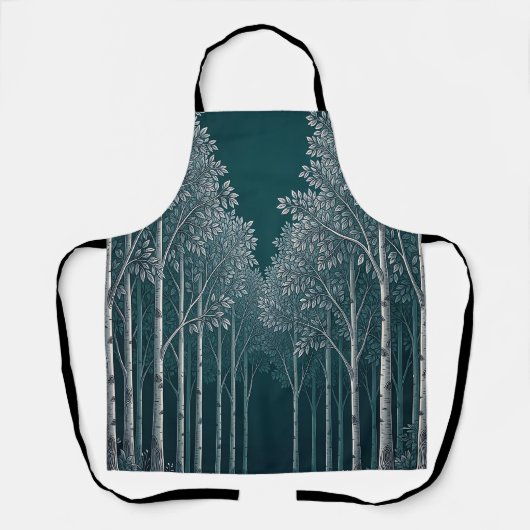 Donkere Teal Witte Berkenbosbomen  Schort (Voorkant)