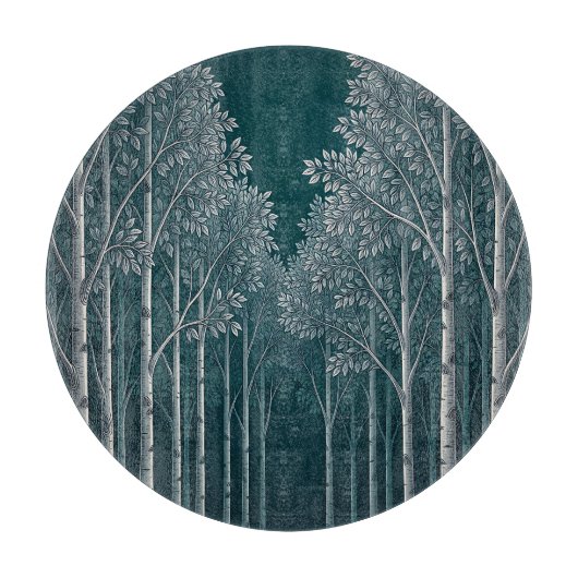Donkere Teal Witte Berkenbosbomen Snijplank (Voorkant)