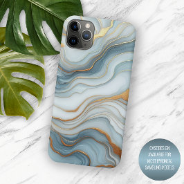 Donkere Tealgrijze Lichtblauwe Gouden Marmeren Kun iPhone 15 Pro Max Hoesje
