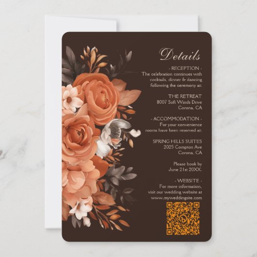 Donkere terracotta bruiloft uitnodiging (Achterkant)